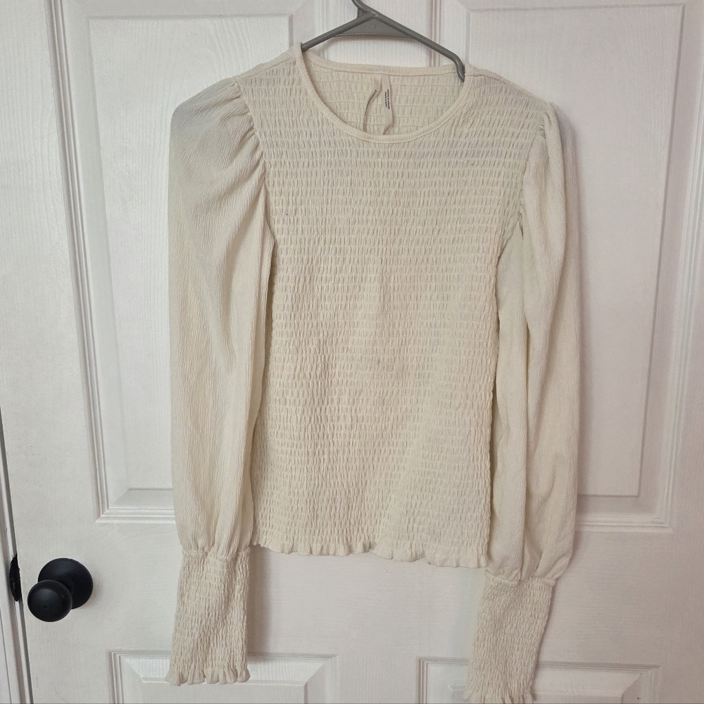 Anthropologie Cream Smocked Blouse